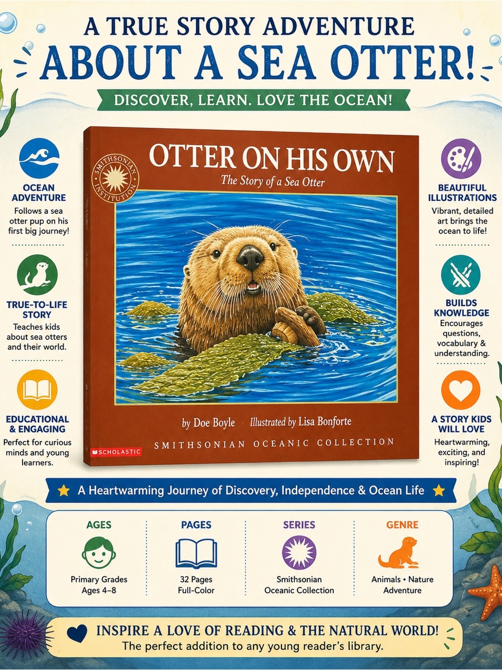 Smithsonian Oceanic Collection Otter on His Own Book by Doe Boyle